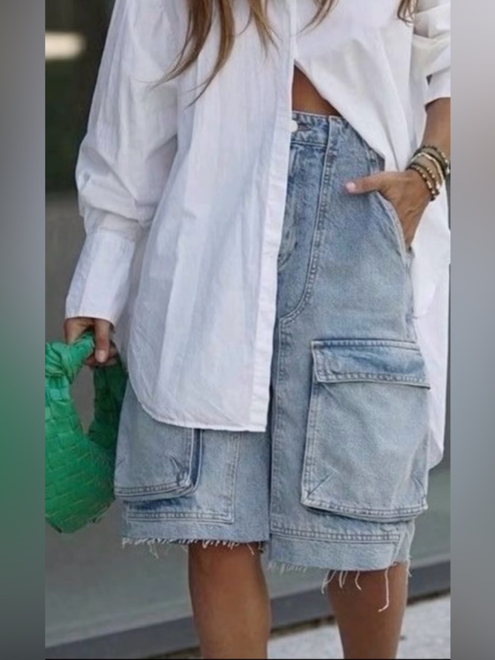 Zara Light Blue Denim Cargo Shorts